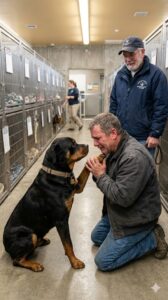 A Lonely Rottweiler Spent Five Years Lying Quietly in a Shelter Cage — Unaware That He Had Never Stopped Waiting Until One Man Walked In and Softly Called His Name