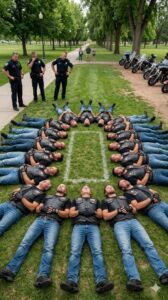 Police Couldn’t Understand Why Dozens of Bikers Refused to Leave the Grass Under the Burning Sun — Until They Realized No One Dared Touch the Empty Space in the Middle