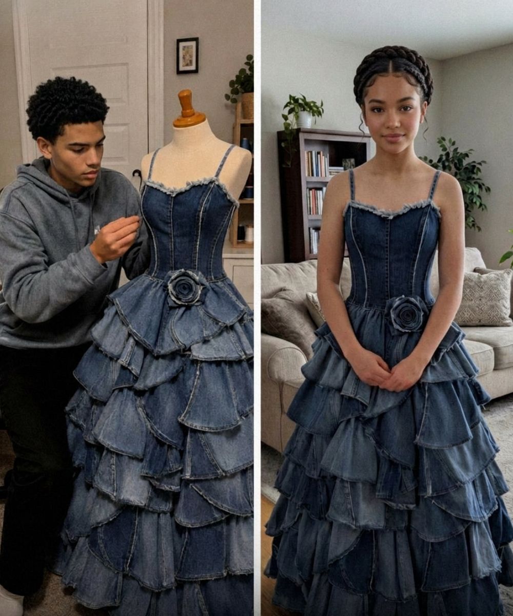 My stepmom refused to pay for my prom dress, so my brother made one from our late mom’s old jeans but when I walked into prom, her plan to embarrass me took a turn she never saw coming.
