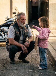 Part 2: A Biker Stopped for a 7-Year-Old Begging on a Corner — When He Asked Where Her Mom Was, She Pointed to the Alley
