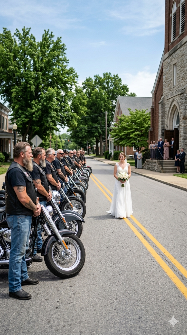 Her Future Husband Asked Her Not to Invite Her Biker Father to the Wedding — Until 50 Silent Bikers Stood Across the Street and She Did Something on the Church Steps No One Expected
