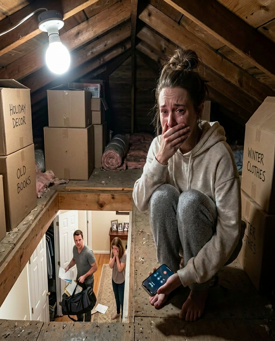 My sister called me at midnight and whispered, “Turn off every light. Go to the attic. Don’t tell your husband.” I thought she was losing her mind — until I looked through the floorboards….
