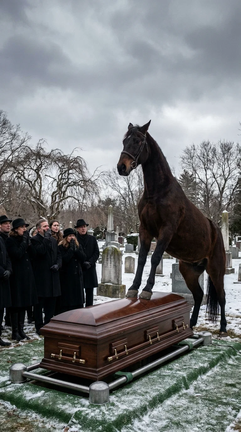 During the funeral of a 60-year-old farmer, his loyal horse burst into the cemetery even as several men tried to stop the crazed animal. Then it began