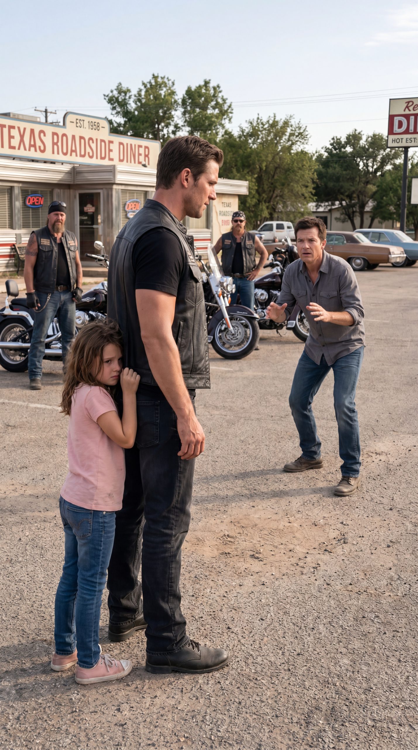 Little Girl Ran Straight to a Group of Bikers and Clung to One of Them in Fear — Until Her Answers Didn’t Match the Man Claiming to Be Her Father, and One Final Voice Changed Everything