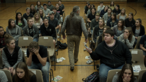 A Cruel 15-Year-Old Bully Ripped A Deaf Boy’s Hearing Aid Out Inside A Packed School Auditorium.But He Didn’t Realize The Biker On Stage Was Watching His Every Move. What Happened Next Left The Entire Town Speechless.
