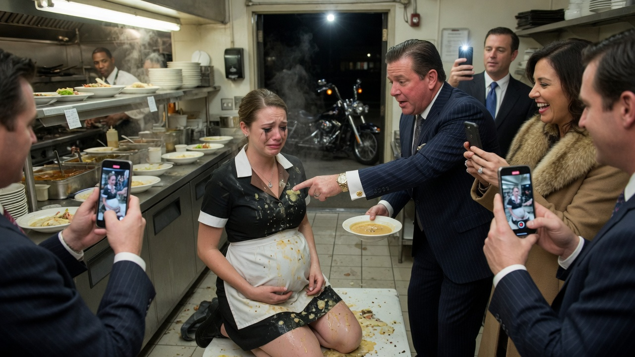 A Rich Customer Forced A Pregnant Waitress To Kneel In Spilled Soup—Then The Harley Engine Outside Roared, And The Restaurant Went Dead Silent