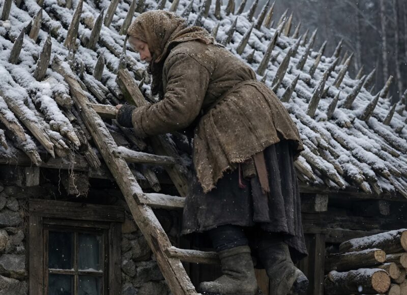 All summer and autumn, an elderly woman installed sharp wooden stakes on the roof of her house: everyone was convinced the old lady had gone mad… until winter came