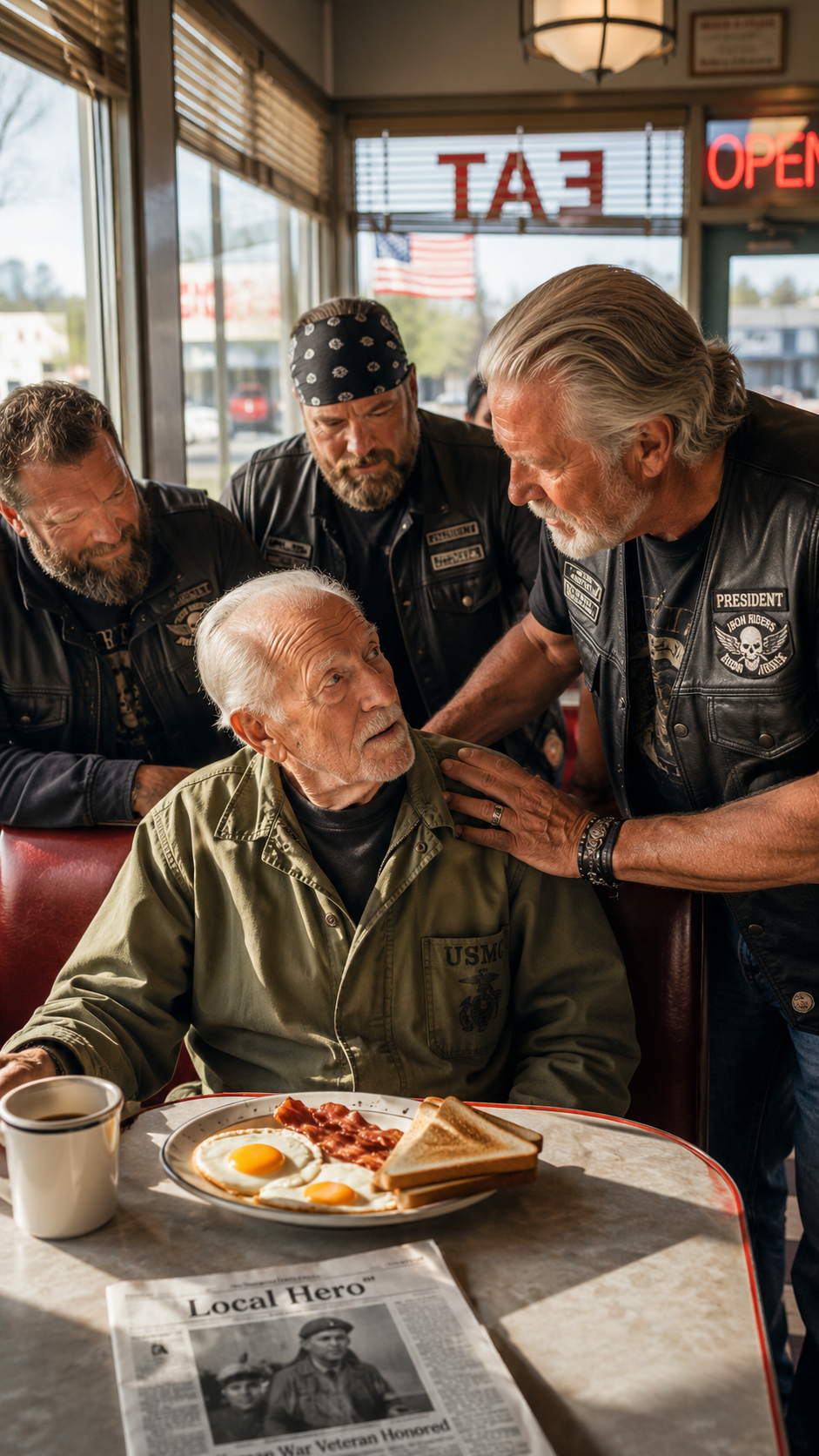 An 84-Year-Old Veteran Trembled As He Asked For One Dollar In A Roadside Diner — But When A Group Of Bikers Took Him Home, They Uncovered A Heartbreaking Truth That An Entire Town Could No Longer Ignore