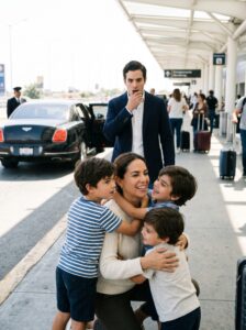 Five Years After Their Divorce, He Mocked His Ex on a Flight, “You’re Still Alone?”—Until Three Little Boys Climbed Out of a Bentley and Called Her “Mom.”