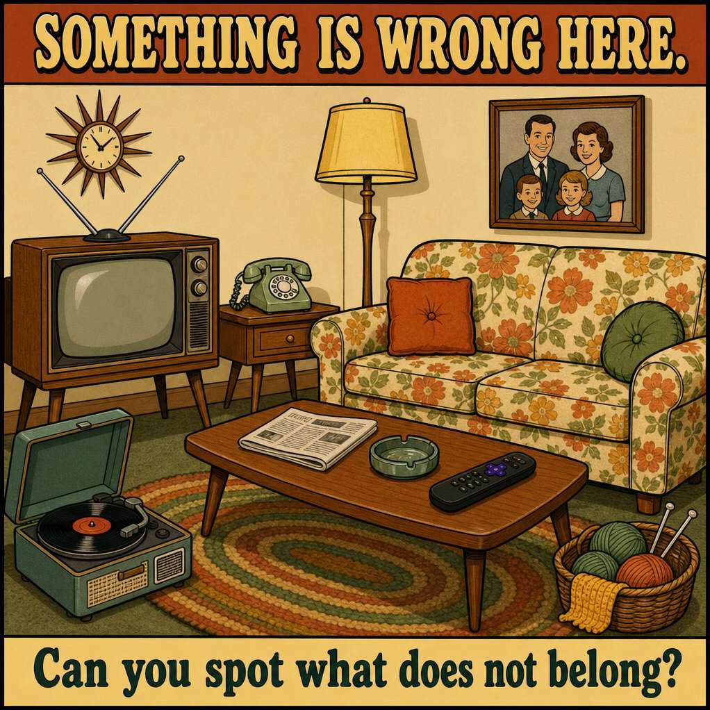 Something is wrong in this 1960s living room. Can you spot it?