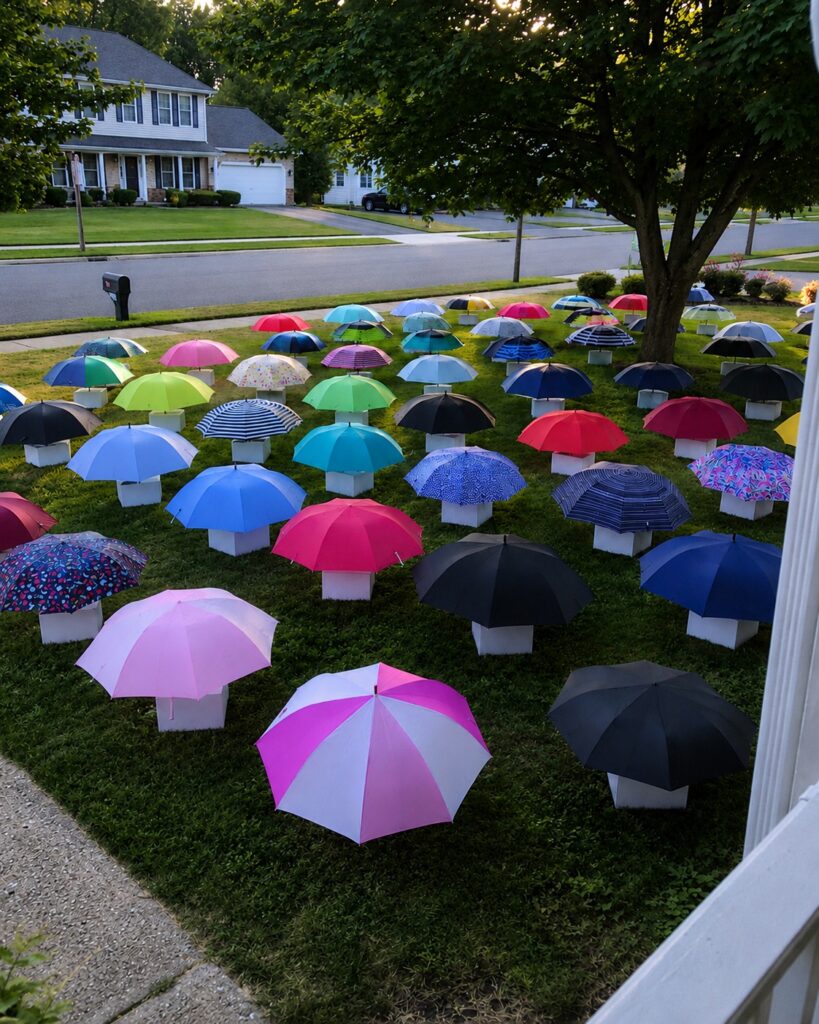My Son Gave His Umbrella to a Pregnant Stranger in the Rain – The Next Morning, 47 Umbrellas Appeared on Our Lawn, Each With a Numbered Box That Made My Heart Stop