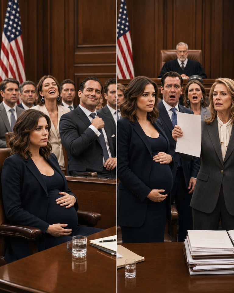 At the divorce hearing, I was eight months pregnant. My Wall Street billionaire husband smirked, “You’ll leave with nothing, Caroline. The prenup is ironclad.” His young mistress giggled from the gallery