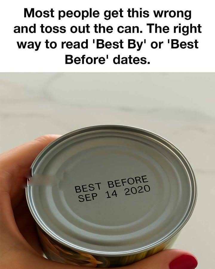 Most people get this wrong and toss out the can. The right way to read ‘Best By’ or ‘Best Before’ dates.