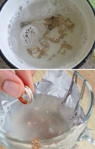 You can also clean tarnished jewelry perfectly at home