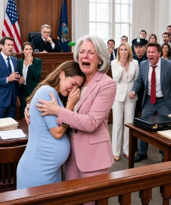 At my divorce hearing, eight months pregnant, the judge gave me nothing. My husband smirked, “Let’s see how you survive without me.” Then a billionaire walked in and said, “My daughter is better off without you.” His victory shattered instantly.