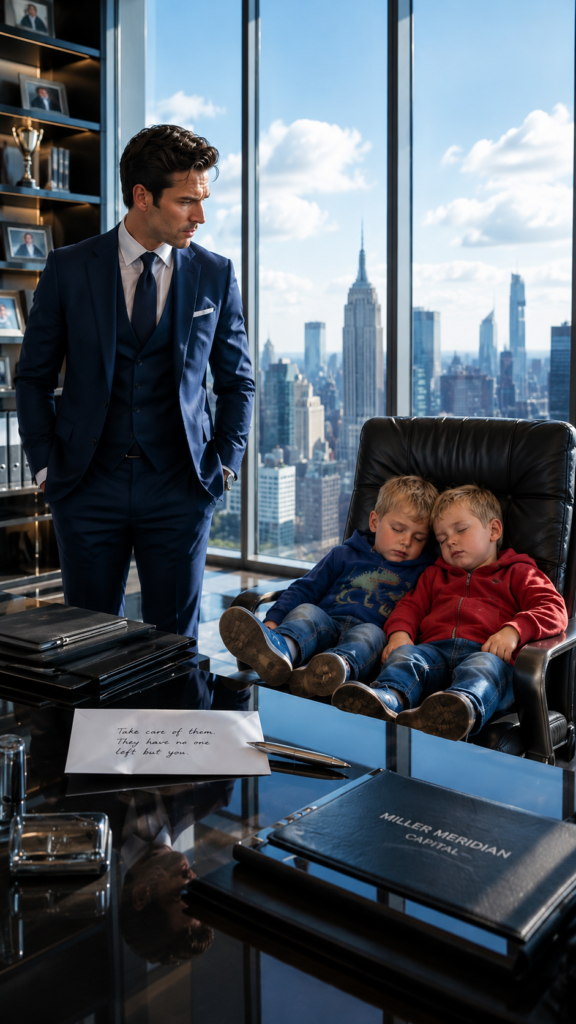 A Billionaire CEO Walked Into His Office And Found Twin Boys Sleeping In His Chair—Then A Note From Their Missing Mother Revealed They Were His Sons, Uncovering A Family Betrayal That Had Stolen Four Years Of Their Lives