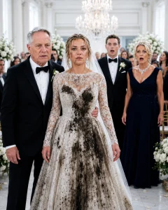 My mother-in-law poured something filthy over my wedding dress and left a note: “Know your place.” In front of 200 guests, I put it on anyway, took my father’s arm, and walked down the aisle without shedding a tear.