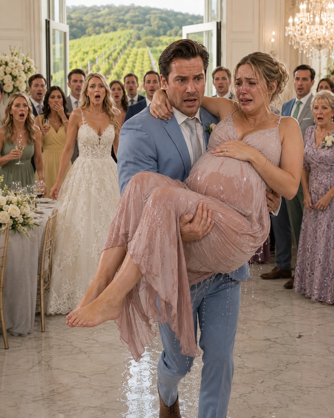 My water broke in the middle of my sister-in-law's lavish vineyard wedding, soaking the marble floor beneath my feet.