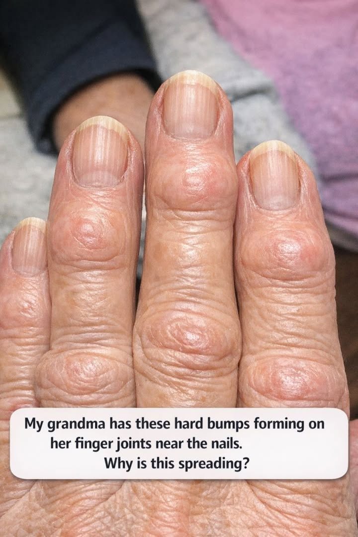 My grandma has these hard bumps forming on her finger joints near the nails. Why is this spreading?
