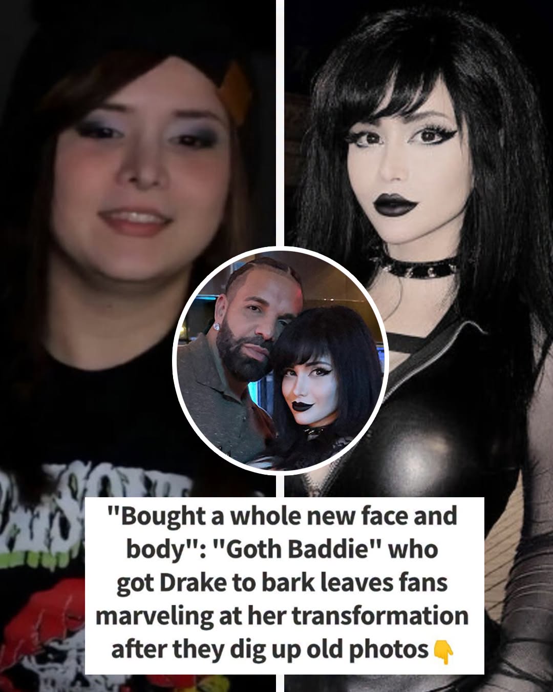 Fans dig up photos of Drake’s date before ‘goth baddie’ transforms and makes rapper bark