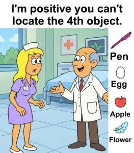 Find Pen, Egg, Apple, Flower.