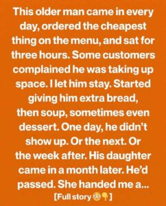 He Ordered the Cheapest Meal Every Day, Until His Daughter Handed Me an Envelope That Changed Everything
