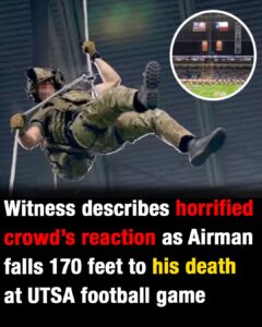 Witness describes horrified crowd’s reaction when airman falls 170 feet to his death during rappelling demonstration